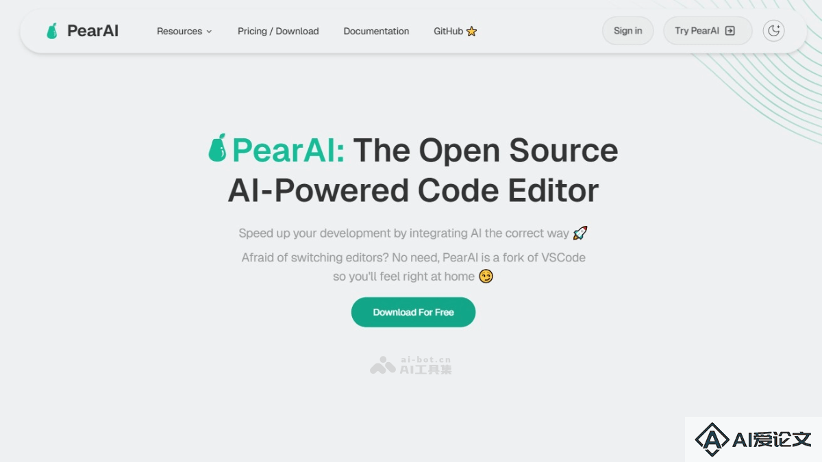 PearAI – 开源的AI代码编辑器，基于VSCode开发直接与代码库对话