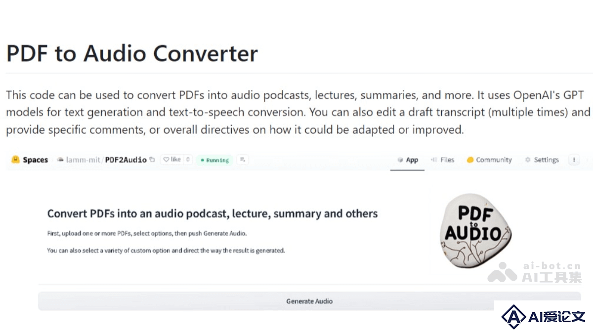 PDF2Audio – 将PDF文档转换成音频博客的开源工具