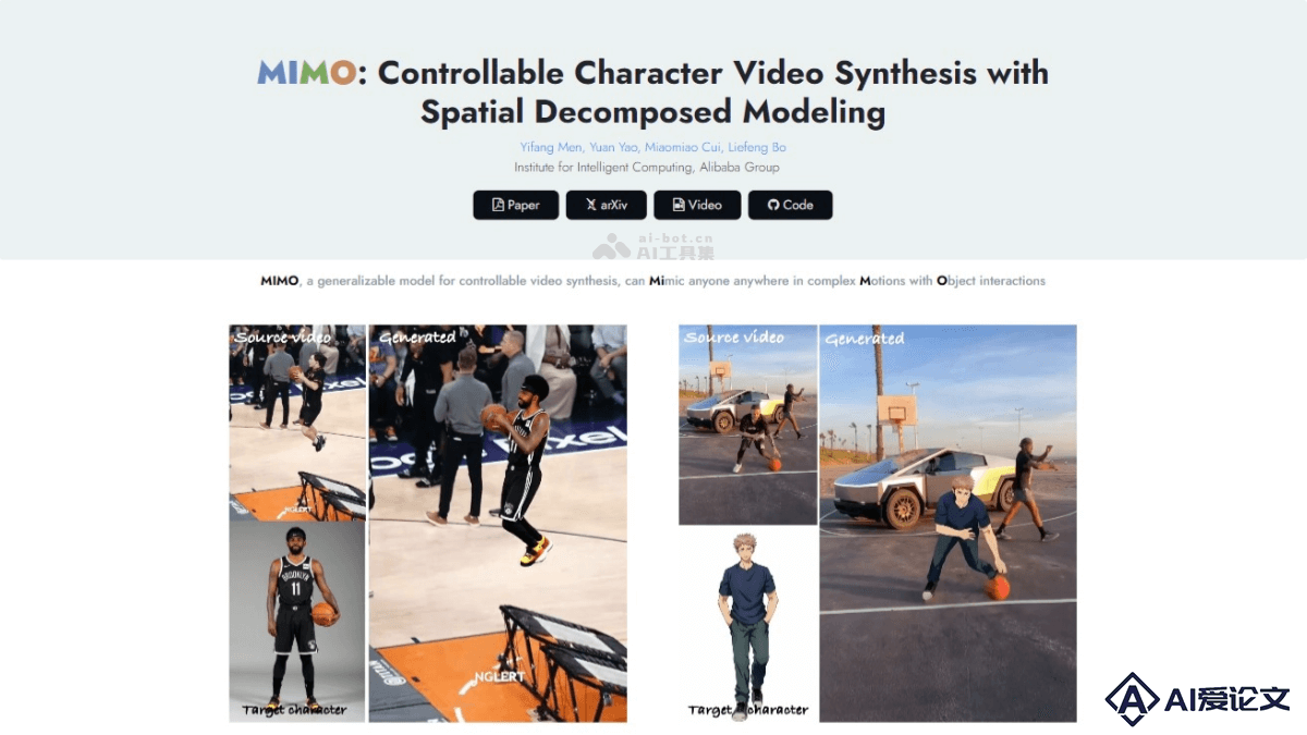 MIMO – 阿里智能研究院推出的可控角色AI视频合成框架