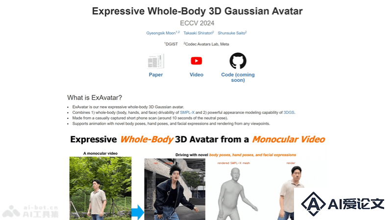 ExAvatar – Meta推出的3D数字形象生成模型