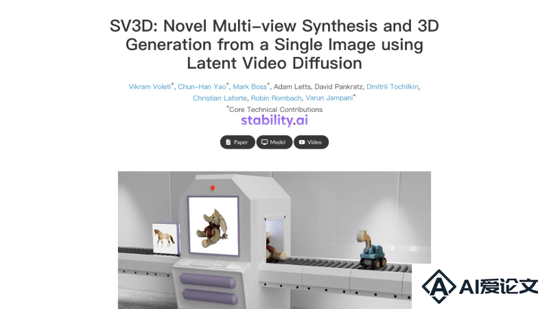 Stable Video 3D (SV3D) – 多视角合成和3D生成模型，由Stability AI推出