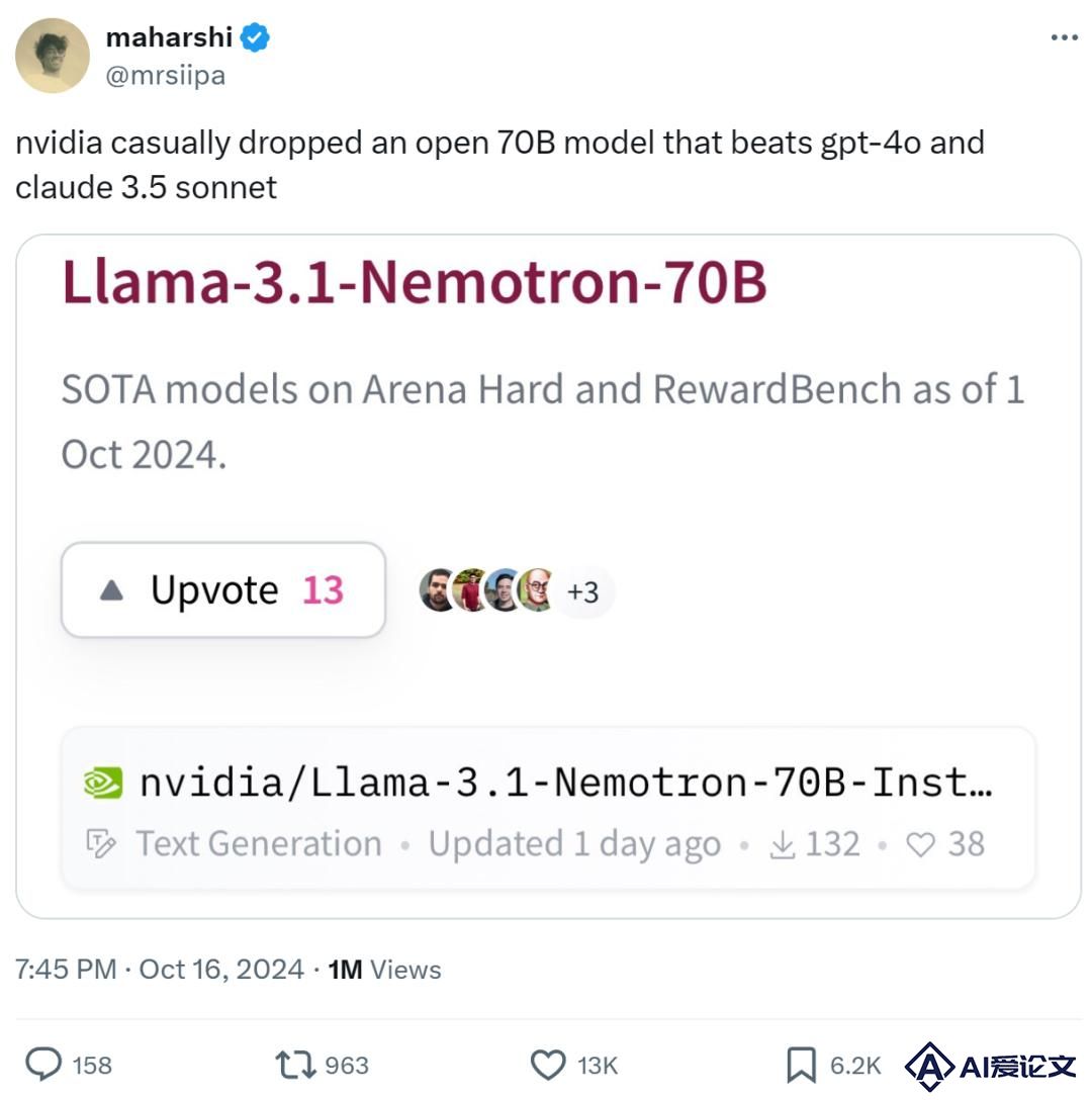 英伟达开源最新大模型Nemotron 70B后，只有OpenAI o1一个对手了